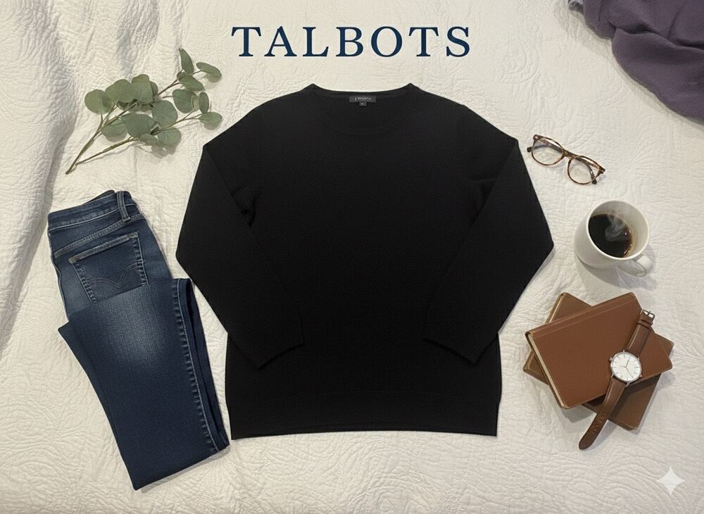 NWT Talbots Solid Black Pure Cashmere Sweater Sz. L